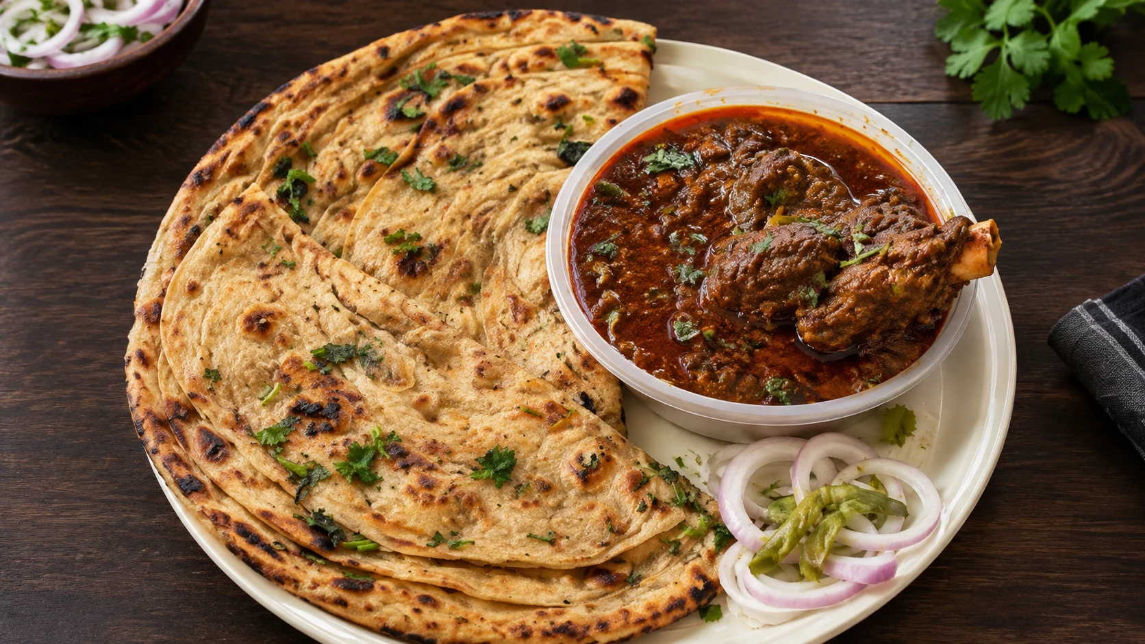 mutton with 2 Laccha Paratha