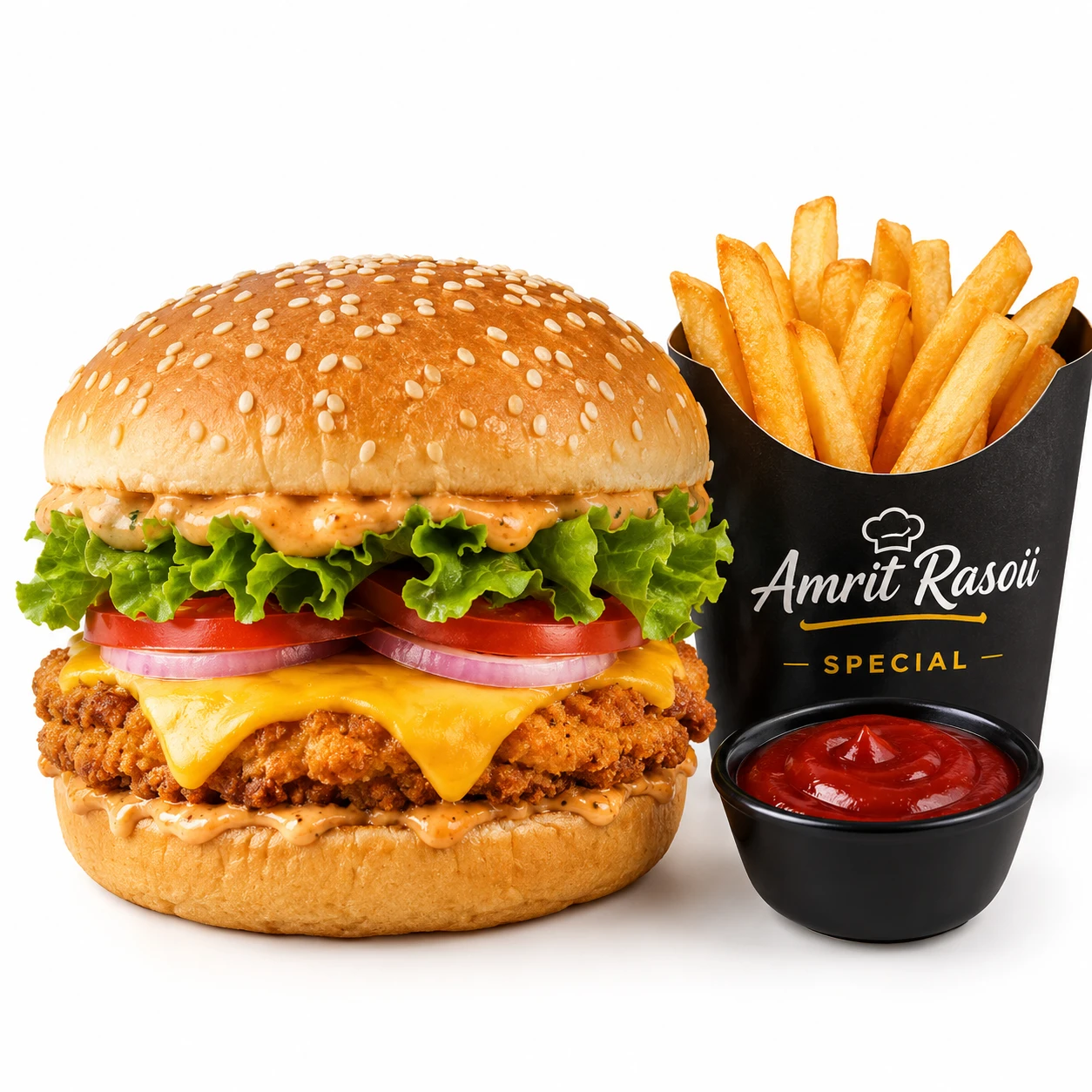 Amrit rasoii Special Burger With Fries